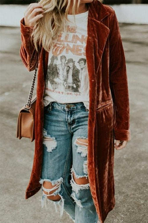 Lapel Pocketed Velvet Coat
