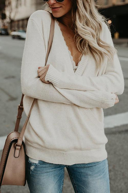 Wrap V Neck Long Sleeve Knitting Sweater