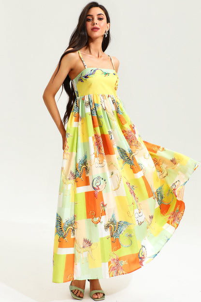 Animal Print Color-blocking High Waist Maxi Dress