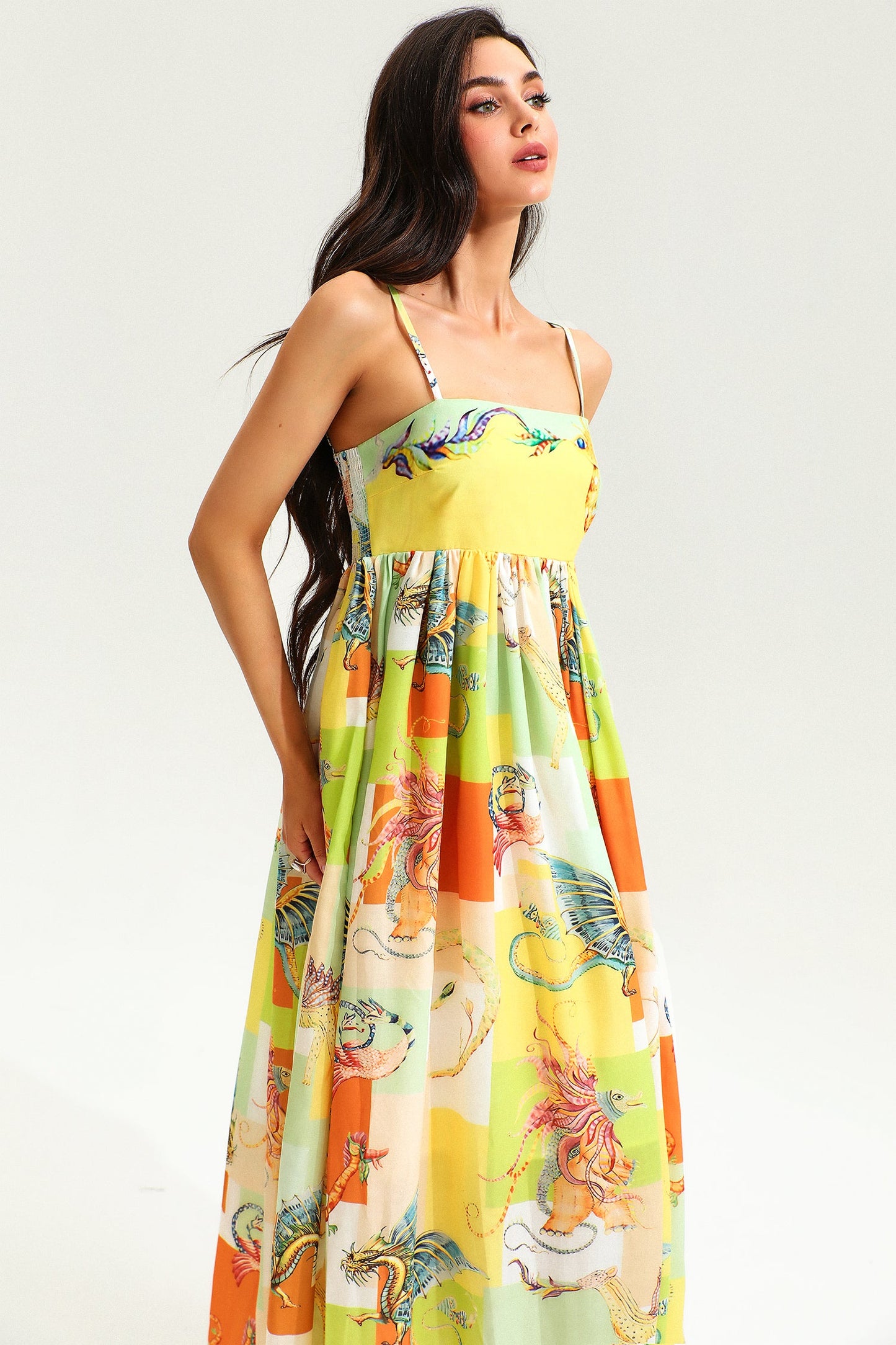 Animal Print Color-blocking High Waist Maxi Dress