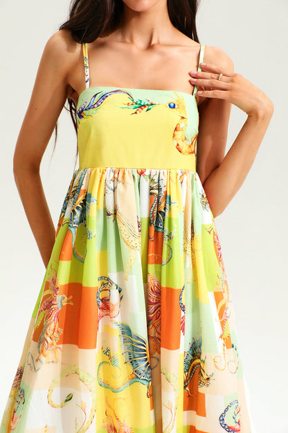 Animal Print Color-blocking High Waist Maxi Dress