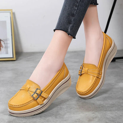 Leather Wedge Platform Orthopedic Slip on Comfort Flats Loafers