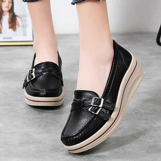 Leather Wedge Platform Orthopedic Slip on Comfort Flats Loafers
