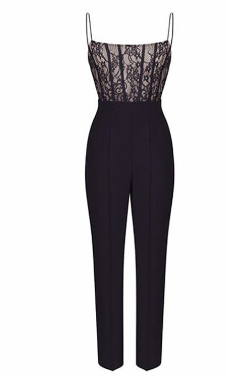 Moxidress Lace Splice Straight Leg Cami Jumpsuit
