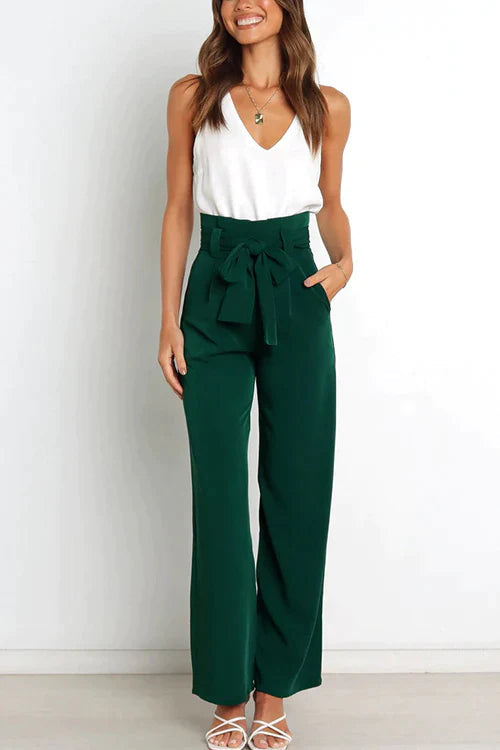 Tie Waist Wide Leg Office Pants