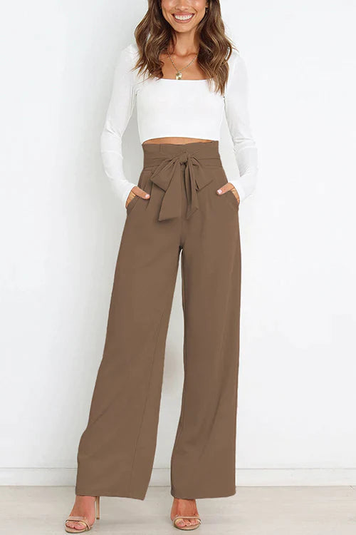 Tie Waist Wide Leg Office Pants
