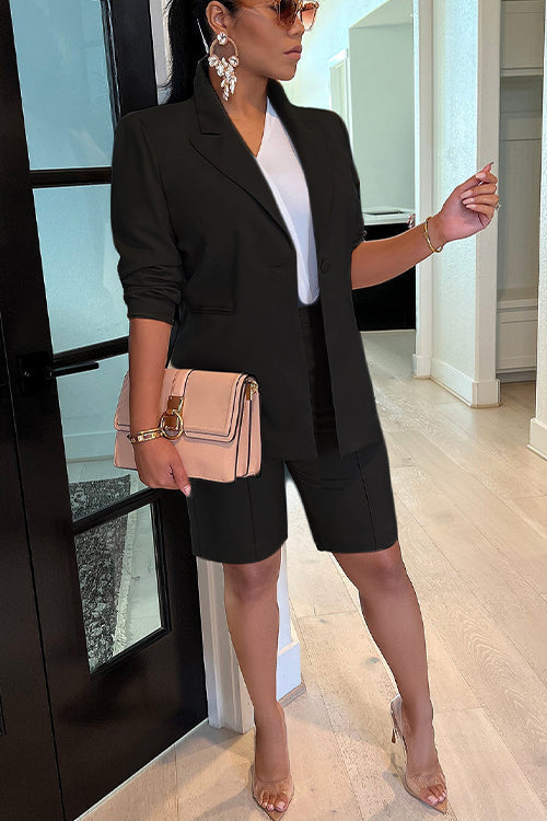 Long Sleeve Blazer and Shorts Office Set