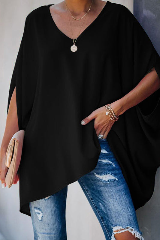V Neck Half Sleeve Loose Batwing T-shirt