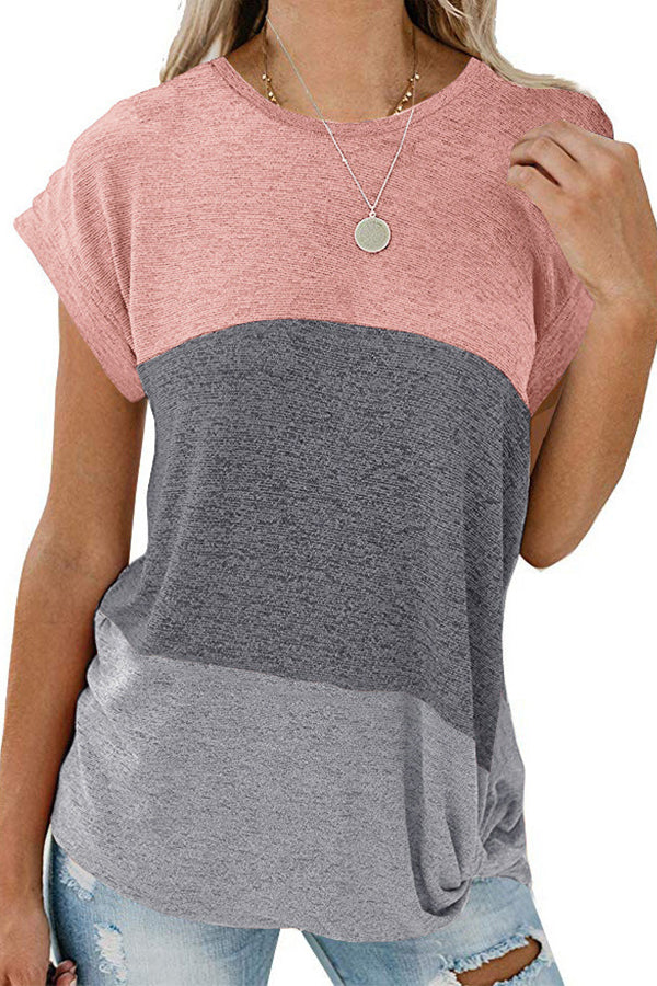 Short Sleeve Twist Knot Color Block T-shirt