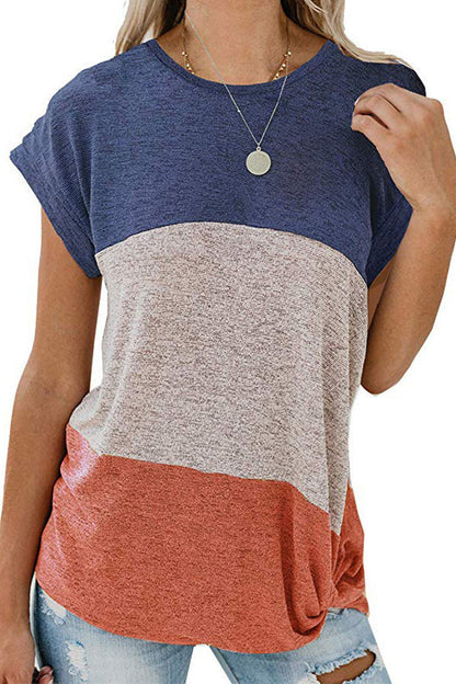 Short Sleeve Twist Knot Color Block T-shirt