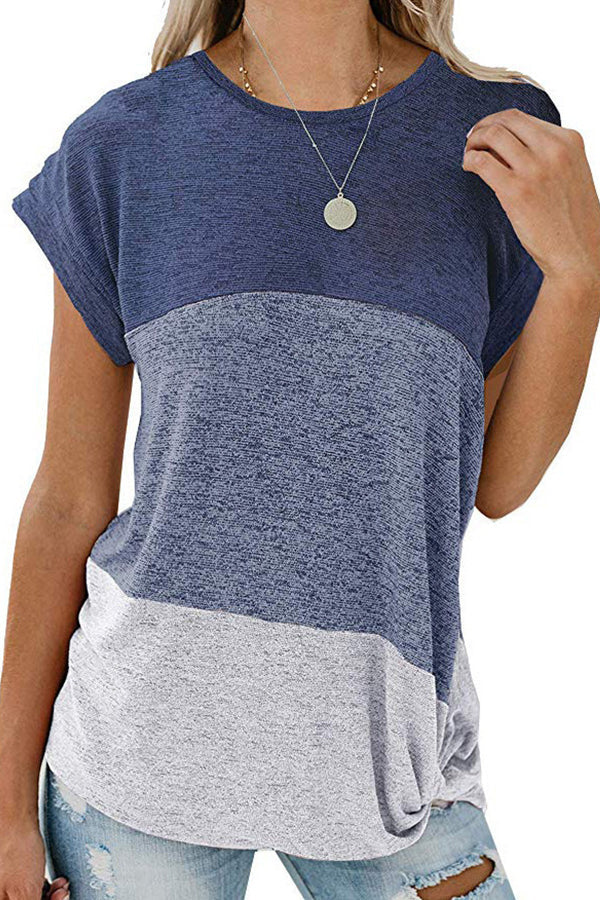 Short Sleeve Twist Knot Color Block T-shirt