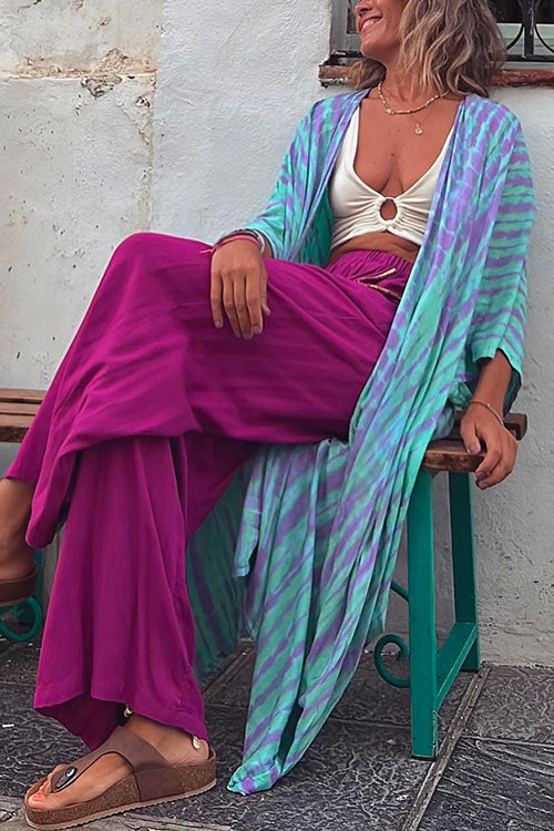 Open Front Color Block Tie Dye Long Cardigans