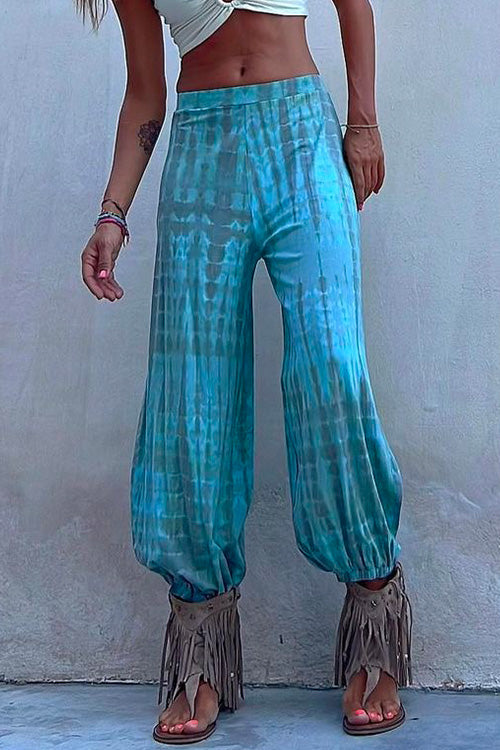 Tie Dye Side Slit Loose Lantern Pants