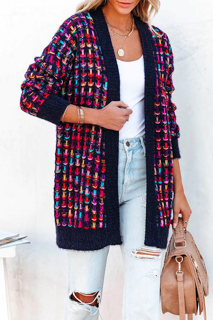 Open Front Multi-colored Print Cardigans
