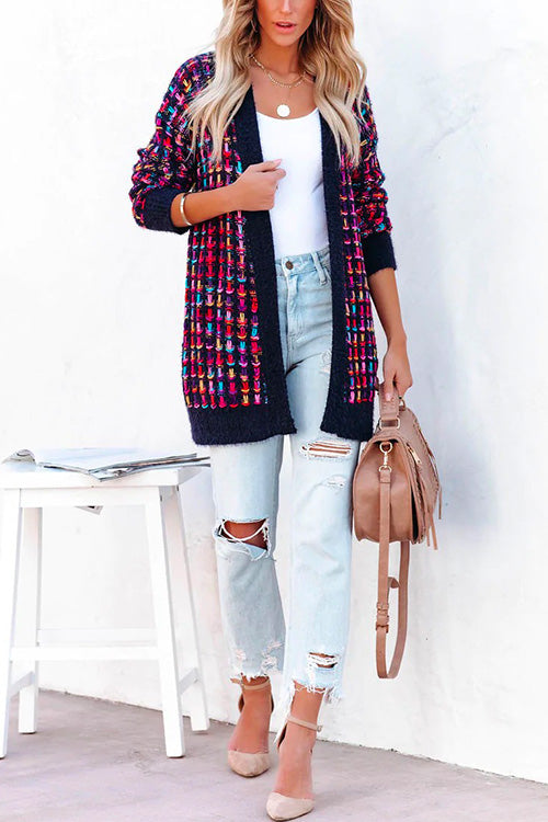 Open Front Multi-colored Print Cardigans