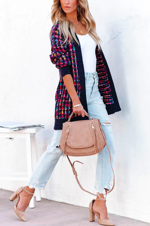 Open Front Multi-colored Print Cardigans
