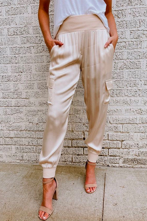 Moxidress Style High Waist Satin Pants With Pockets