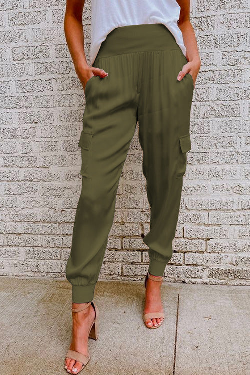 Moxidress Style High Waist Satin Pants With Pockets