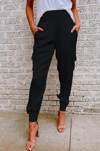 Style High Waist Satin Pants With Pockets