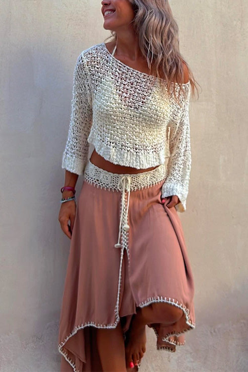 Long Sleeve Hollow Out Cropped Sweater