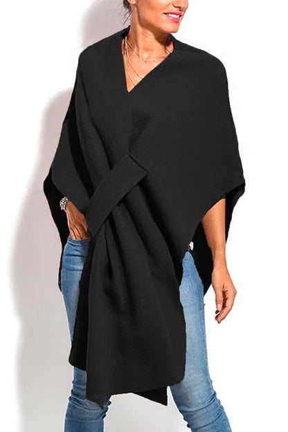 Moxidress V Neck Wrapped Batwing Cloak Sweater