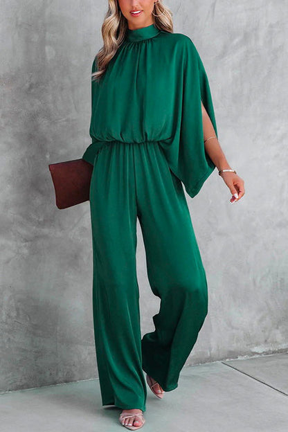 Moxidress Stand Collar Slit Sleeve Waisted Wide Leg Jumpsuits( in 5 Colors)