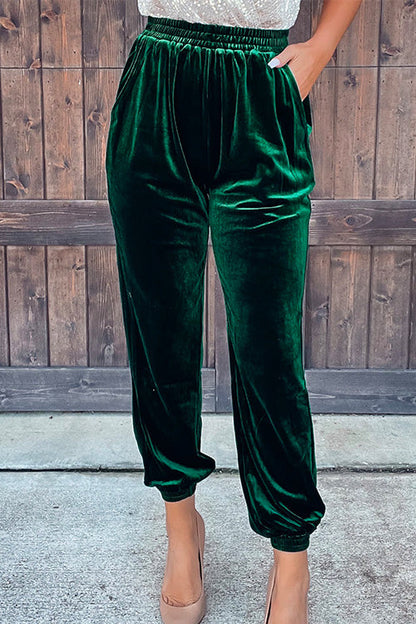 Moxidress Elastic Waist Velvet Joggers Pants With Pockets