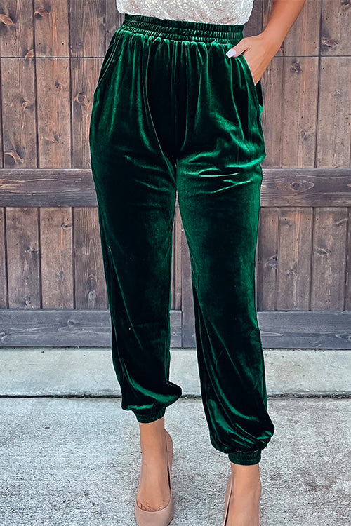 Elastic Waist Velvet Joggers Pants With Pockets