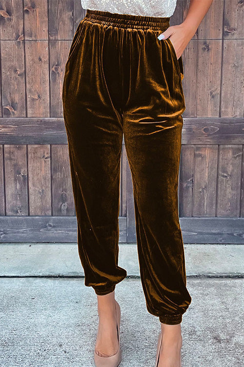 Elastic Waist Velvet Joggers Pants With Pockets