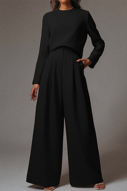 Moxidress Crewneck Long Sleeve Pullover and Wide Leg Pants Set