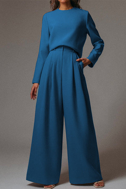 Moxidress Crewneck Long Sleeve Pullover and Wide Leg Pants Set