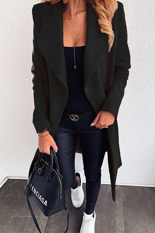 Lapel Open Front Long Sleeve Cardigans