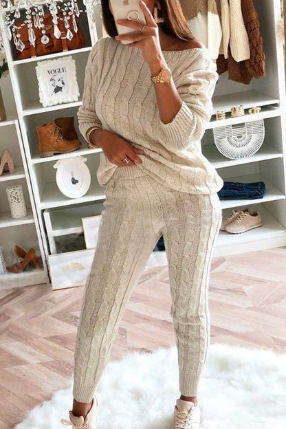 Moxidress Crewneck Long Sleeve Sweater and Slim Fit Pants Set