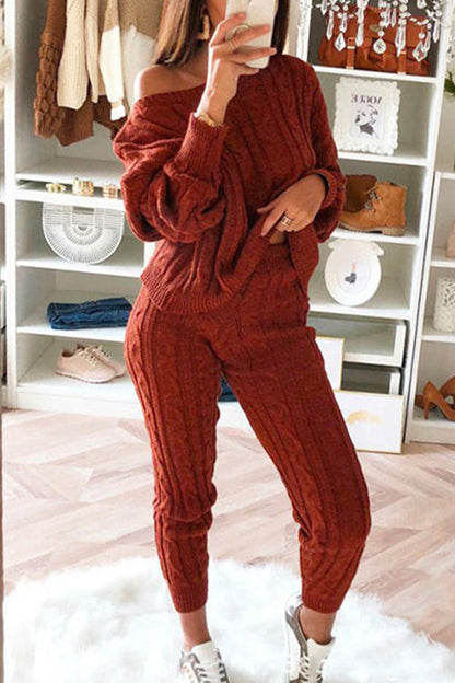 Moxidress Crewneck Long Sleeve Sweater and Slim Fit Pants Set