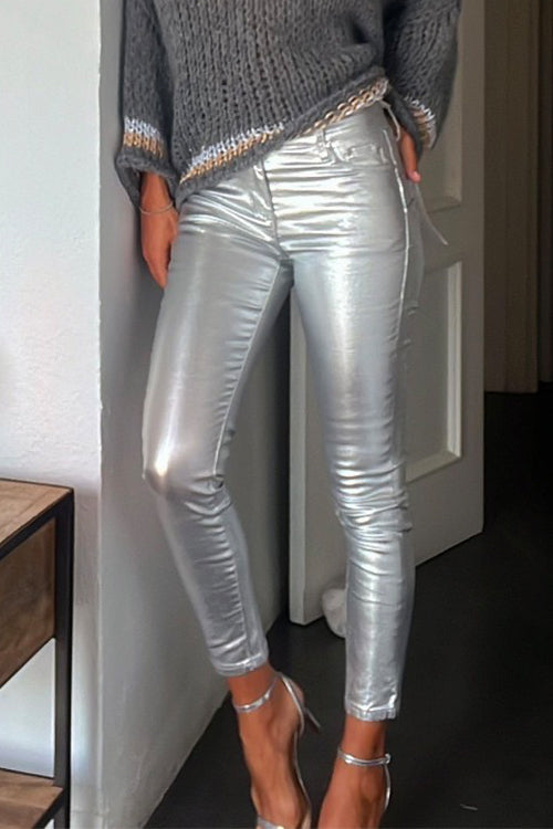 Moxidress Slim Fit Faux Leather Leggings Pants With Pockets