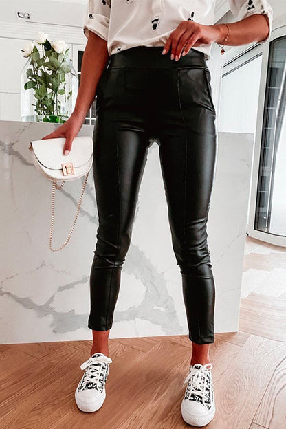 Moxidress Slim Fit Pu Leather Pants With Pockets