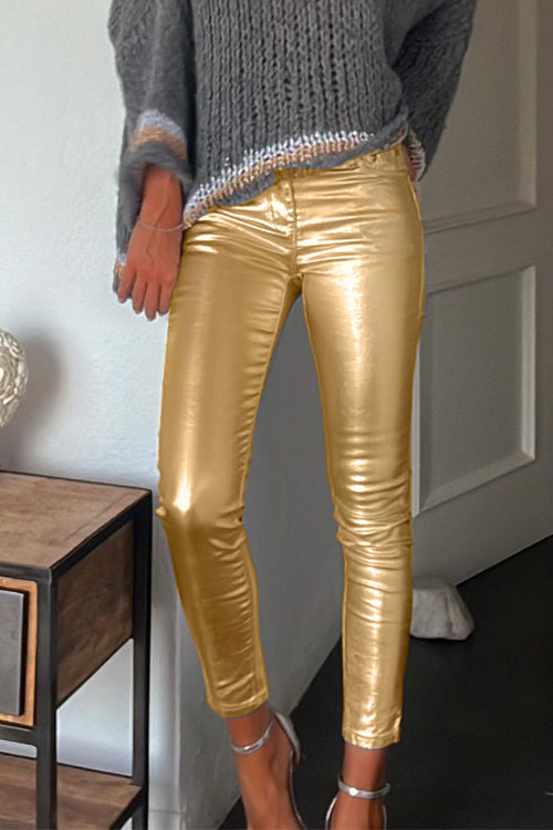 Moxidress Slim Fit Faux Leather Leggings Pants With Pockets
