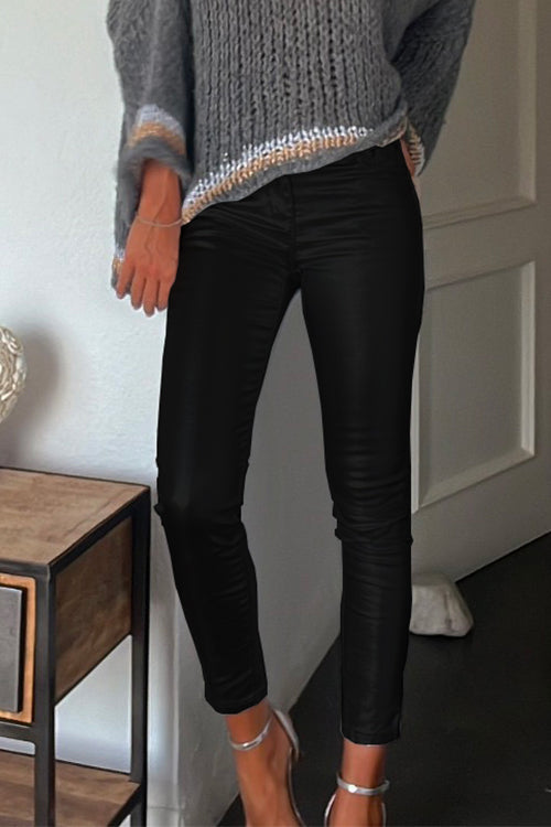 Moxidress Slim Fit Faux Leather Leggings Pants With Pockets