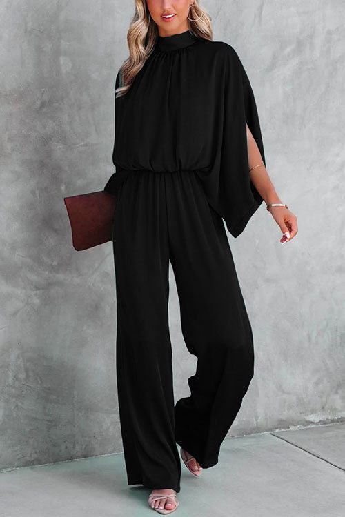 Moxidress Stand Collar Slit Sleeve Waisted Wide Leg Jumpsuits( in 5 Colors)