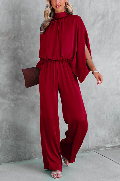 Moxidress Stand Collar Slit Sleeve Waisted Wide Leg Jumpsuits( in 5 Colors)
