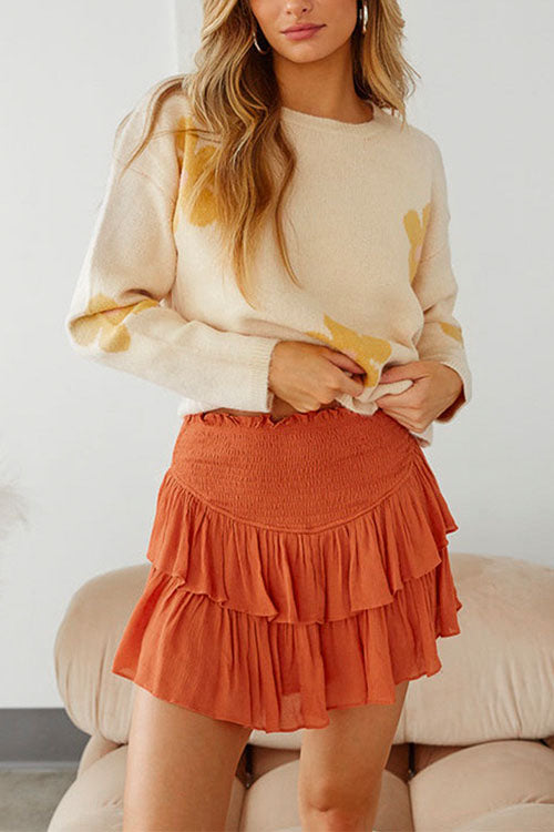 Elastic Waist Ruffle Swing Skirts