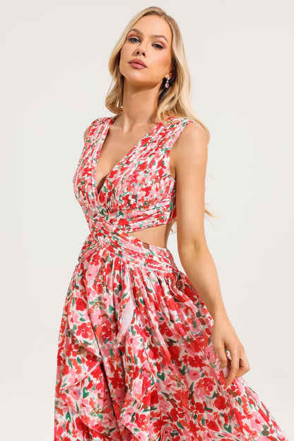 V-neck Sleeveless Frill Maxi Dress