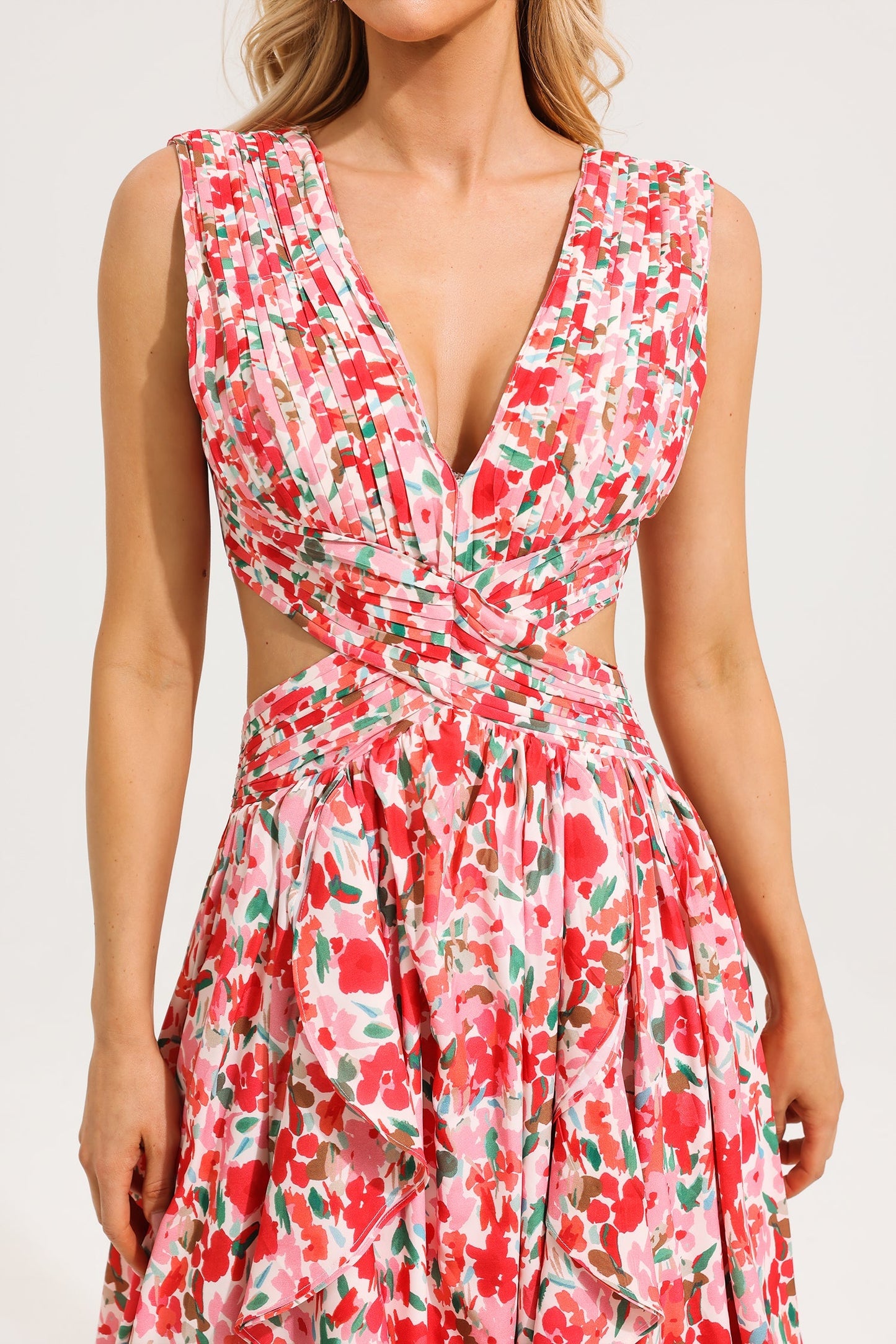 V-neck Sleeveless Frill Maxi Dress