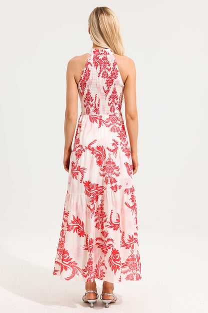 Paisley Stand Collar Sleeveless Maxi Dress