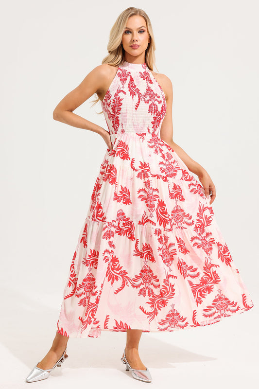 Paisley Stand Collar Sleeveless Maxi Dress