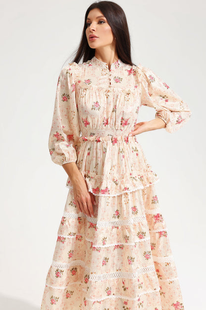 Lantern Sleeve Buckle Midi Dress Yellow