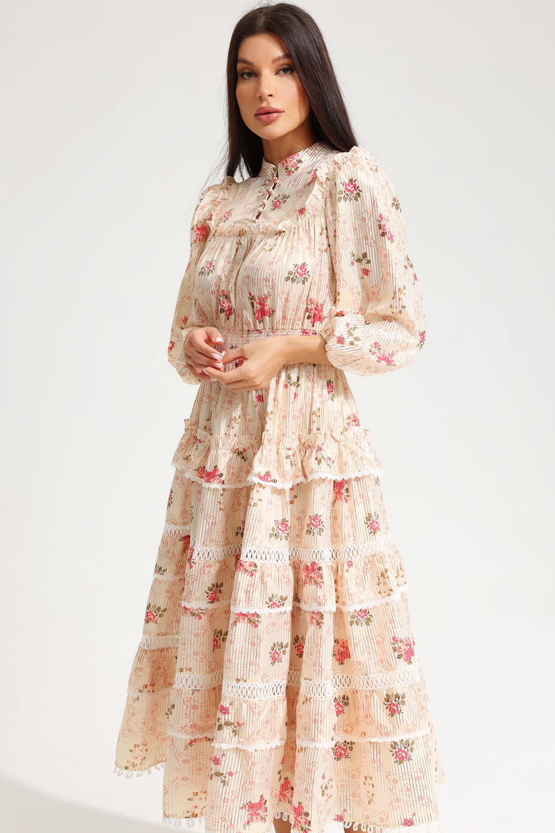 Lantern Sleeve Buckle Midi Dress Yellow