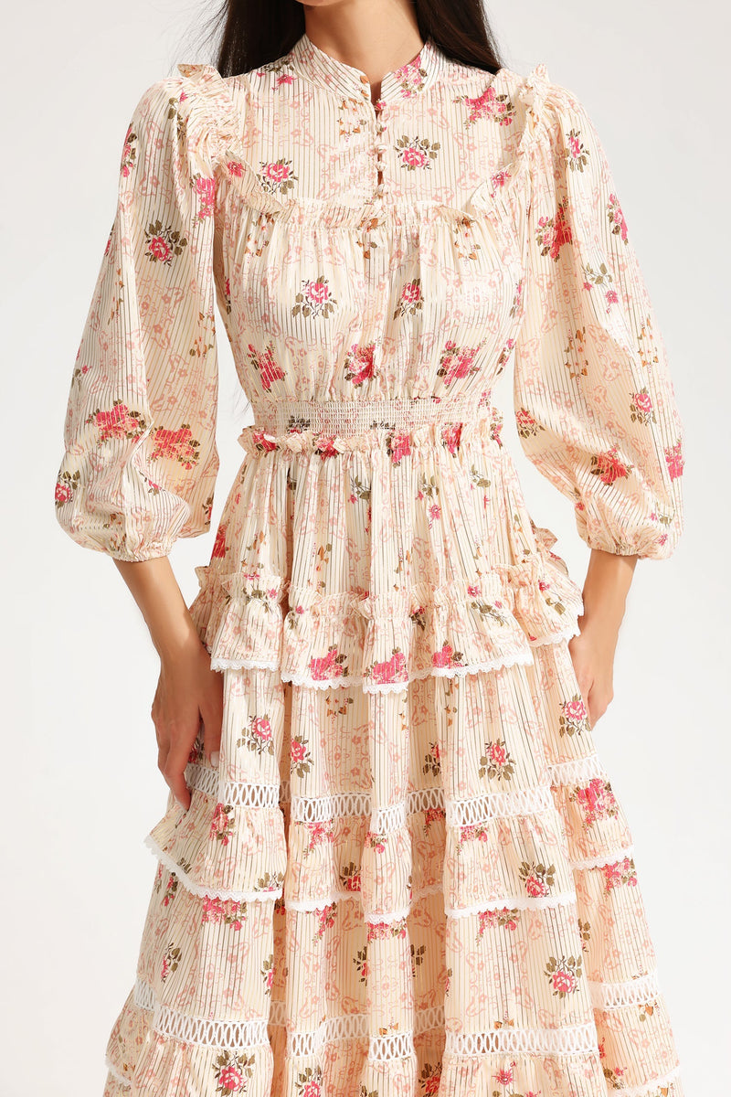 Lantern Sleeve Buckle Midi Dress Yellow
