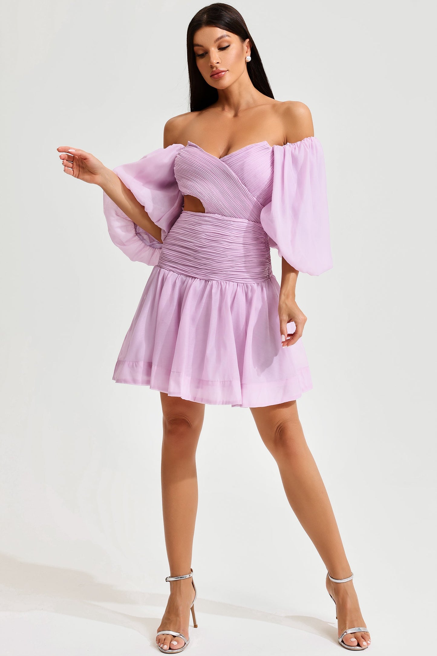 Puff Sleeve Bustier Backless Ruched Mini Dress