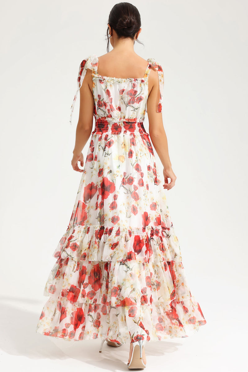 Cami Square Collar Smocked Elastic Midi Dress